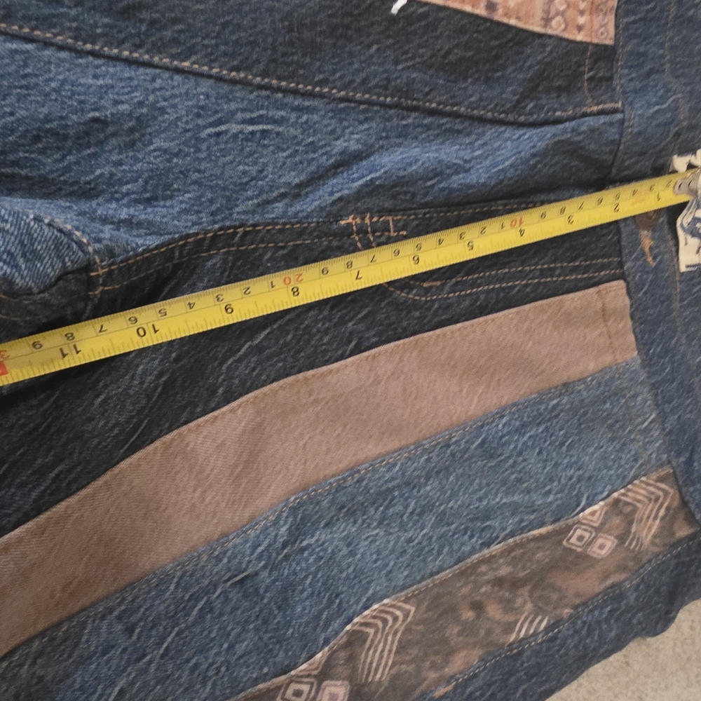 Free People Striped Patchwork Wide-Leg Jeans in Blue and Brown - Picture 6 of 7